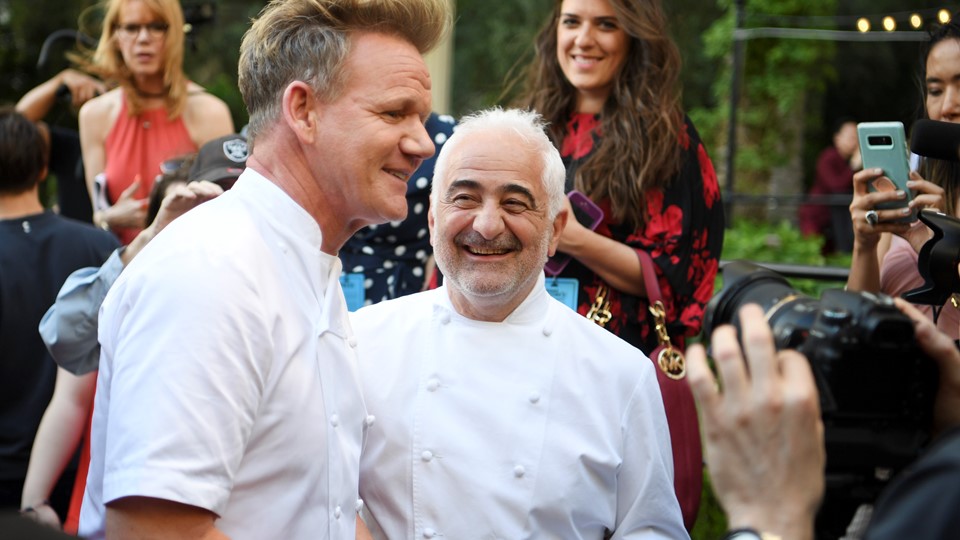 Chefs Gordon Ramsay and Guy Savoy are interviewed during the Grand Tasting