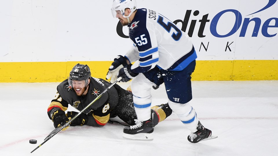 Vegas Golden Knights center Jonathan Marchessault hits the ice
