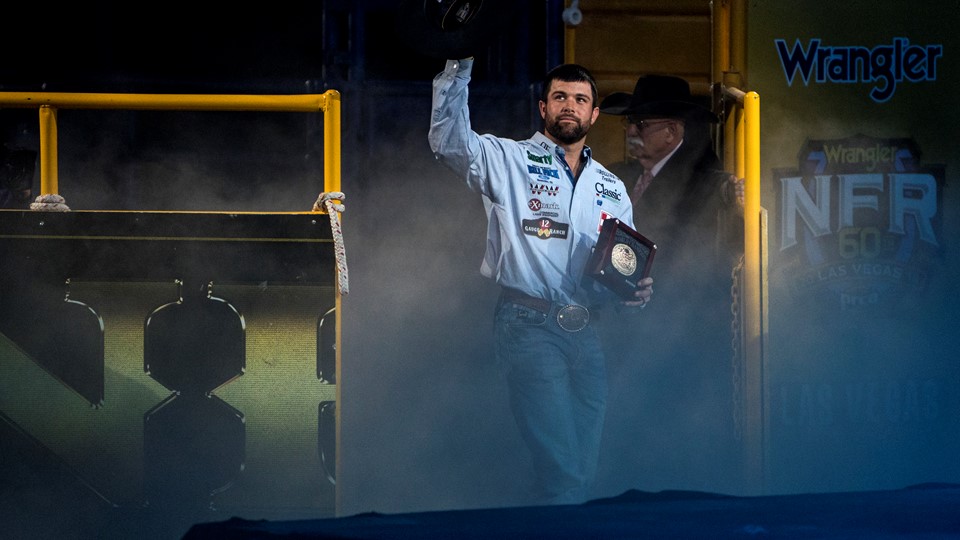 Paul Eaves is announced as team roping aggregate champion