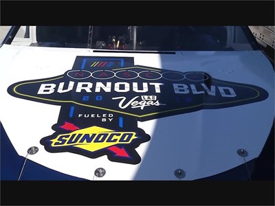 nascar-cars-staged-at-the-las-vegas-convention-center---raw-video