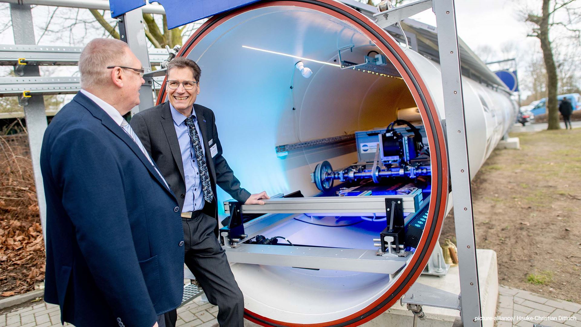 Interview with Prof Dr Walter Neu and Prof Dr Thomas Sch ning from left head of Hyperloop research