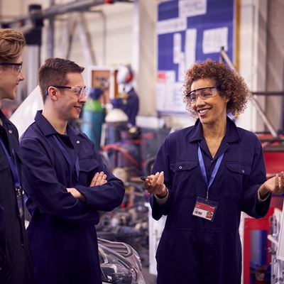 Students in garage