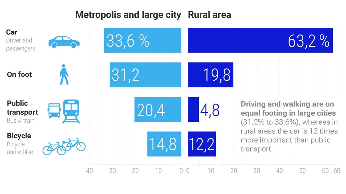 Spatial structure determines the mode of transportation