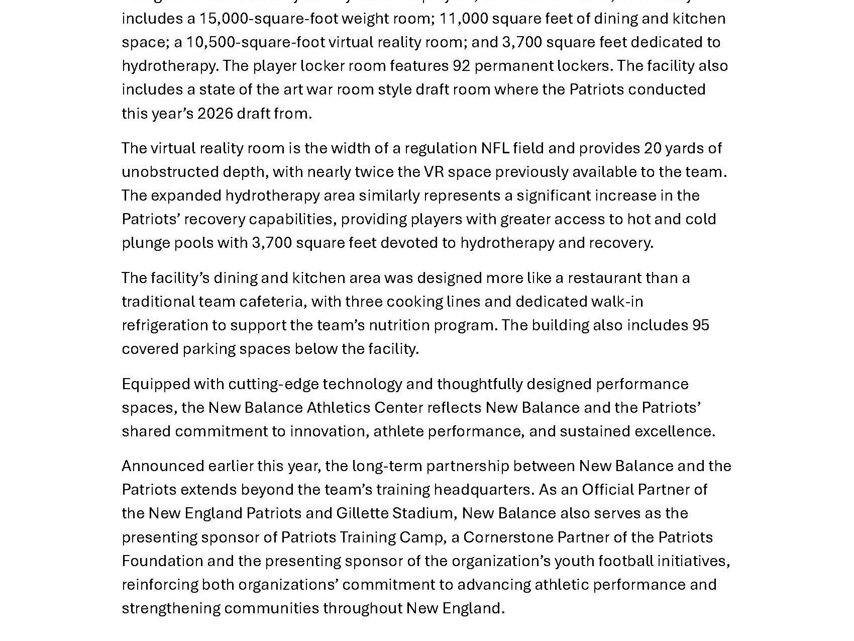 New Balance and New England Patriots Officially Open New Balance Athletics Center