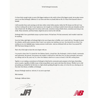 Josh Allen Announcement Letter Social