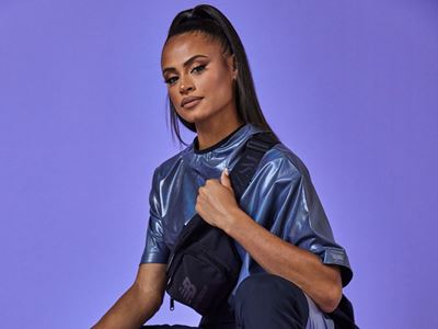New Balance x Sydney McLaughlin Signature Collection - Poncho and Track Pant with Cross Body Bag and 327