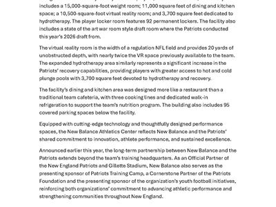 New Balance and New England Patriots Officially Open New Balance Athletics Center