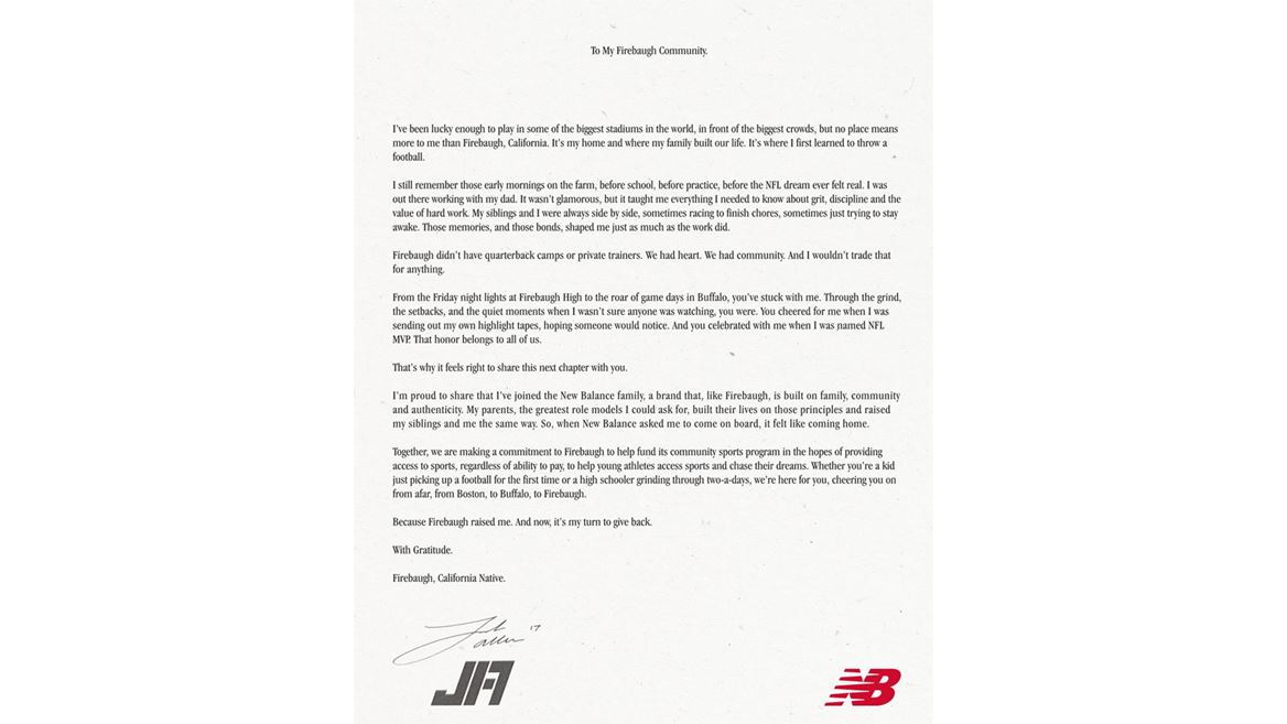Josh Allen Announcement Letter Social