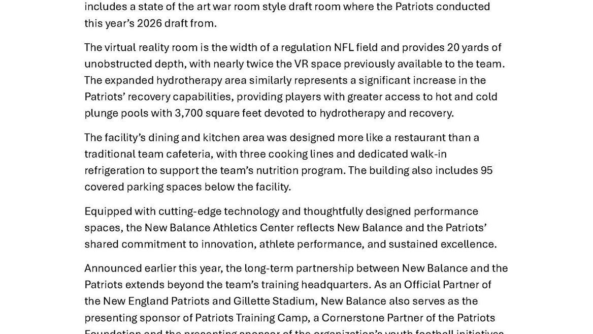New Balance and New England Patriots Officially Open New Balance Athletics Center
