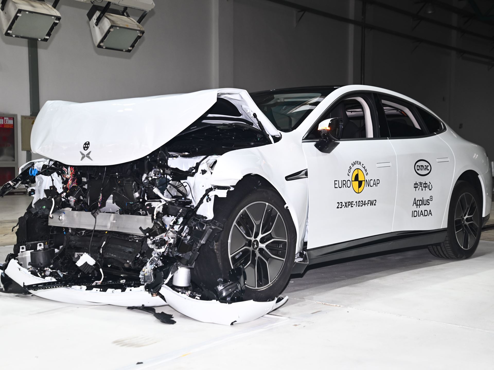 XPENG P7 Full Width Rigid Barrier test 2023 after crash