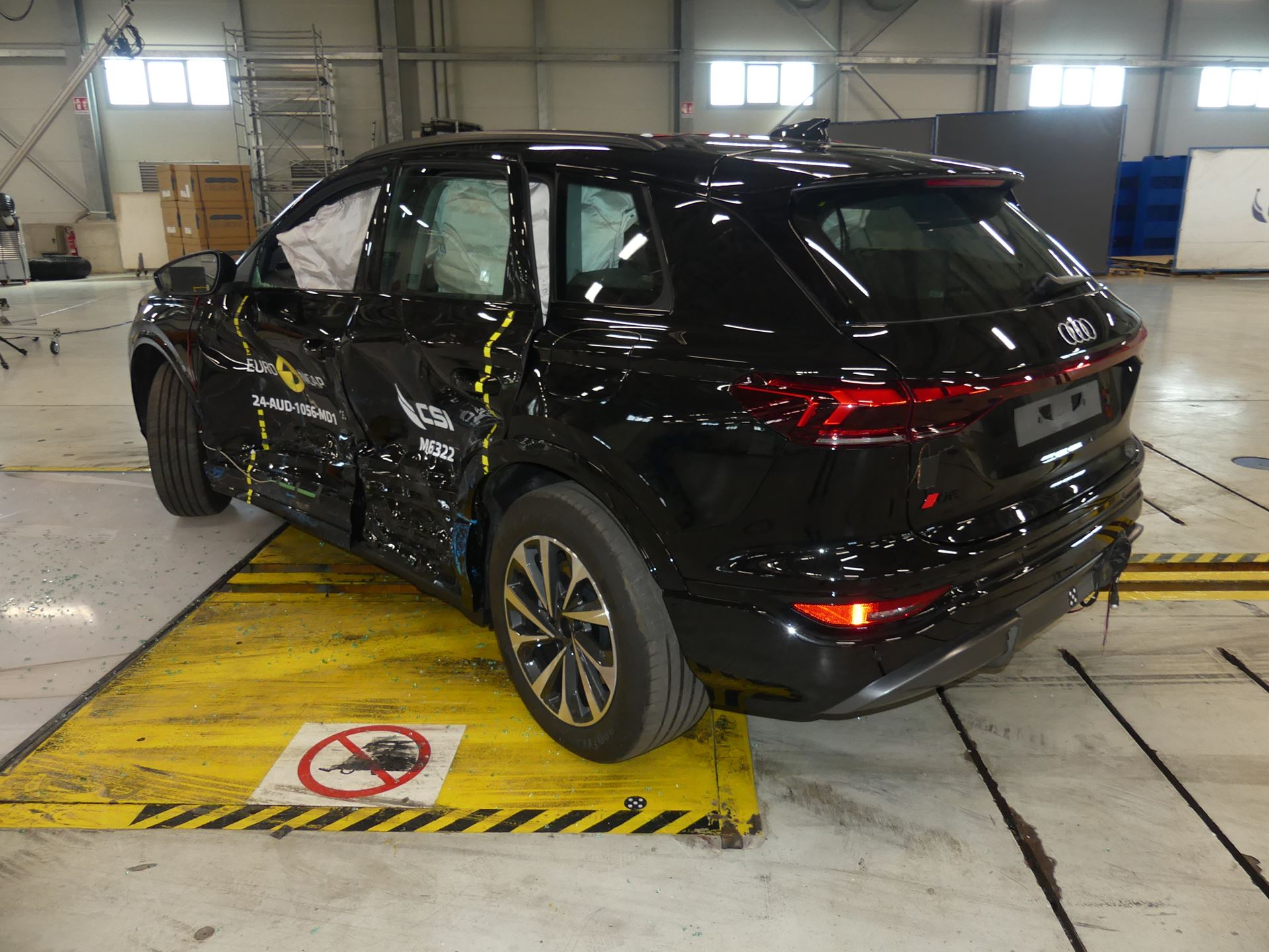 Audi Q6 e tron Side Mobile Barrier test 2024 after crash