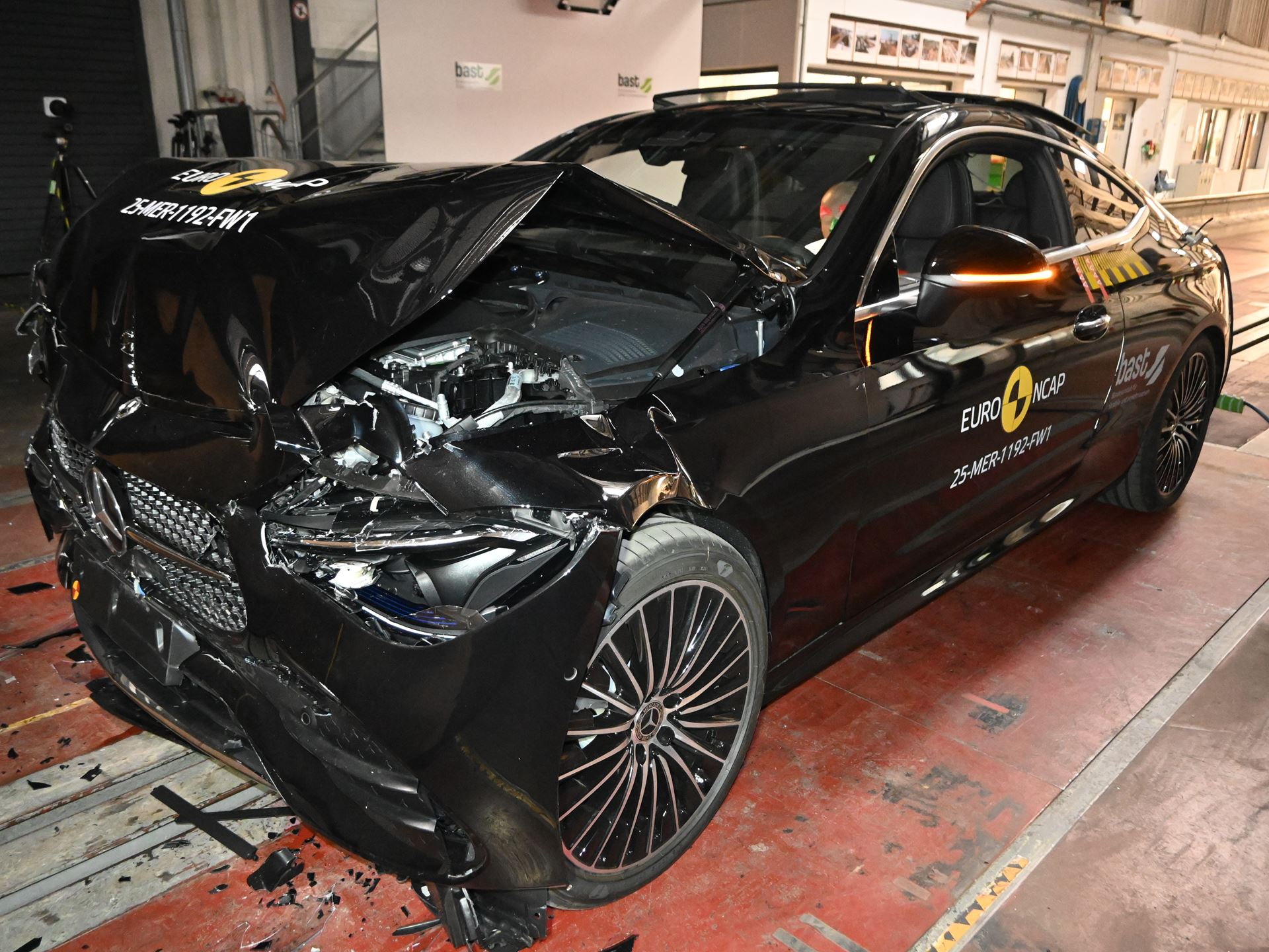 Mercedes Benz CLE Coup Full Width Rigid Barrier test 2025 after crash