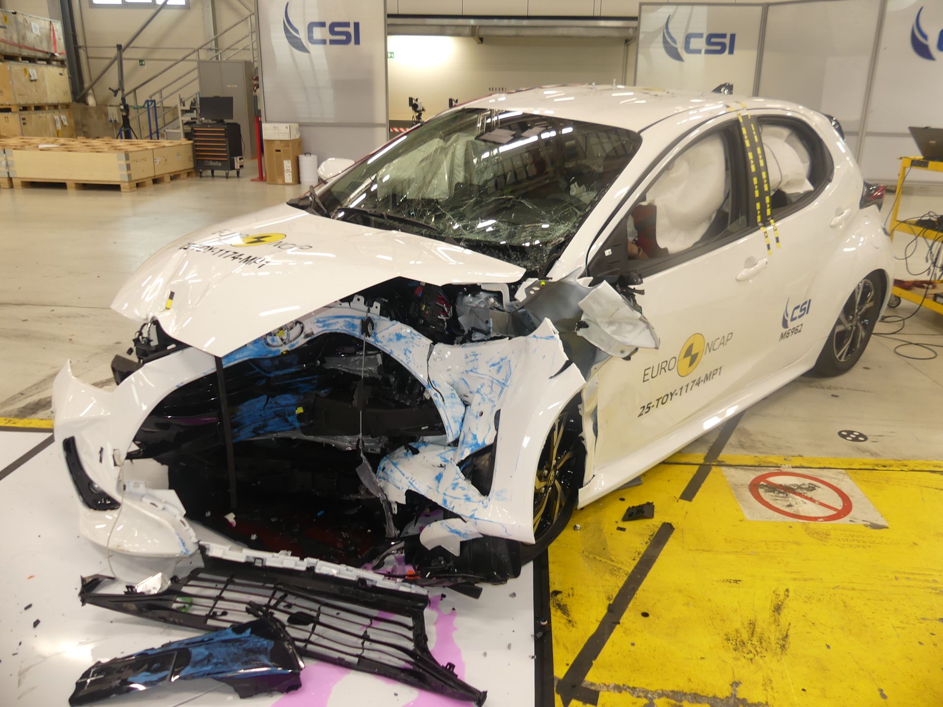 Toyota Yaris Mobile Progressive Deformable Barrier test 2025 after crash