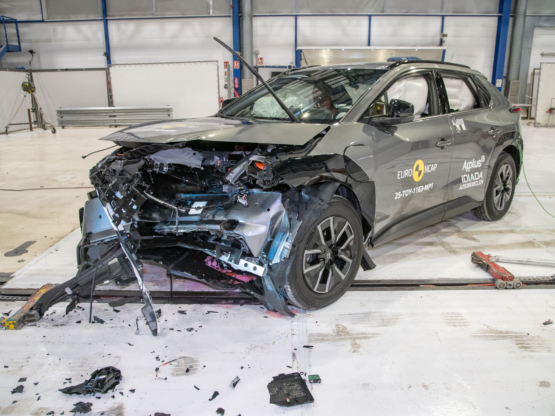 Toyota bZ4X Mobile Progressive Deformable Barrier test 2025 after crash