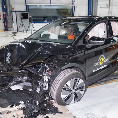 Škoda ENYAQ iV - Mobile Progressive Deformable Barrier test 2021 - after crash