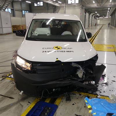 VW Caddy PHEV Mobile Progressive Deformable Barrier test 2021 after crash
