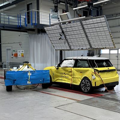 MINI Cooper E Side Mobile Barrier test 2025 after crash