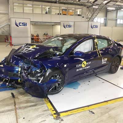 Tesla Model 3 Mobile Progressive Deformable Barrier test 2025 after crash