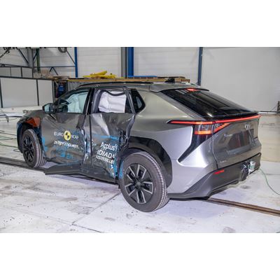 Toyota bZ4X Side Mobile Barrier test 2025 after crash