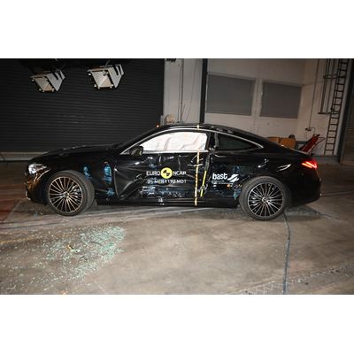 Mercedes Benz CLE Coup Side Mobile Barrier test 2025 after crash