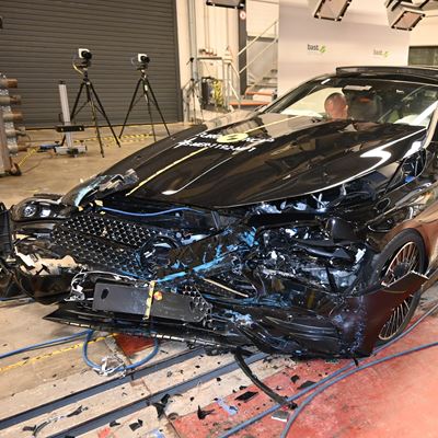 Mercedes Benz CLE Coup Mobile Progressive Deformable Barrier test 2025 after crash