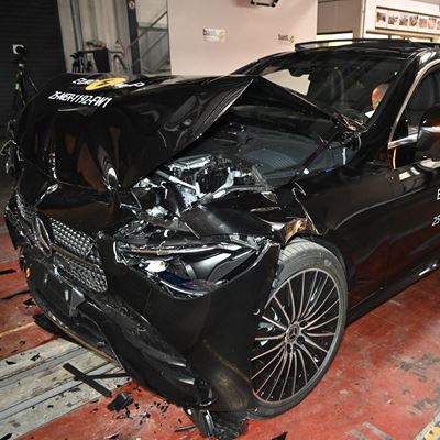 Mercedes Benz CLE Coup Full Width Rigid Barrier test 2025 after crash