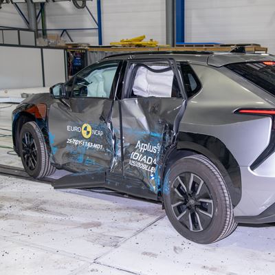 Toyota bZ4X Side Mobile Barrier test 2025 after crash