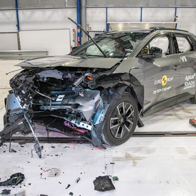 Toyota bZ4X Mobile Progressive Deformable Barrier test 2025 after crash
