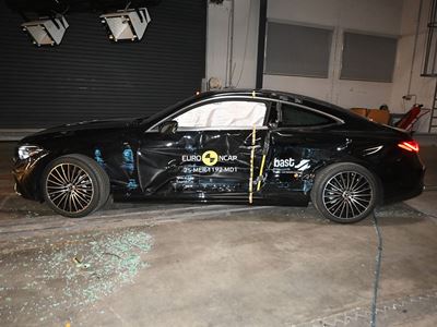 Mercedes Benz CLE Coup Side Mobile Barrier test 2025 after crash