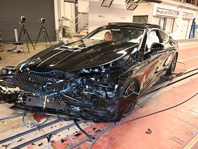Mercedes Benz CLE Coup Mobile Progressive Deformable Barrier test 2025 after crash