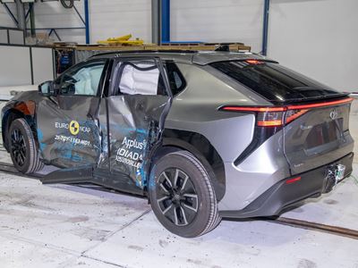 Toyota bZ4X Side Mobile Barrier test 2025 after crash