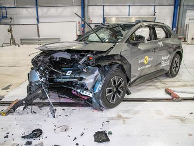 Toyota bZ4X Mobile Progressive Deformable Barrier test 2025 after crash