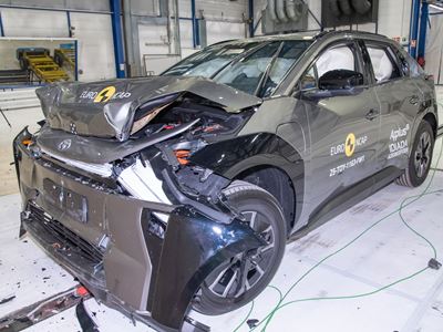 Toyota bZ4X Full Width Rigid Barrier test 2025 after crash