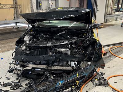Mercedes Benz CLA hybrid Mobile Progressive Deformable Barrier test 2025 after crash