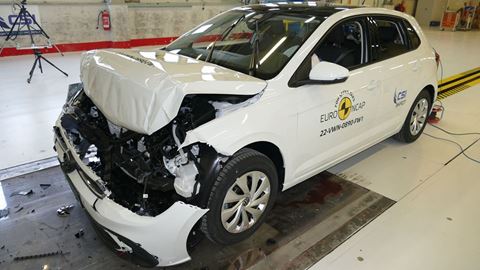 VW Polo - Full Width Rigid Barrier test 2022 - after crash