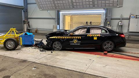 Mercedes-Benz C-Class - Mobile Progressive Deformable Barrier test 2022 - after crash