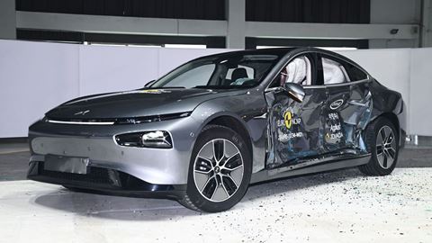 XPENG P7 Side Mobile Barrier test 2023 after crash