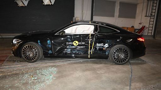 Mercedes Benz CLE Coup Side Mobile Barrier test 2025 after crash