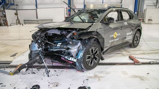 Toyota bZ4X Mobile Progressive Deformable Barrier test 2025 after crash