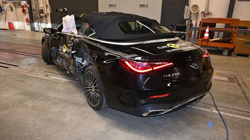Mercedes Benz CLE Cabrio MDB test 2025 after crash