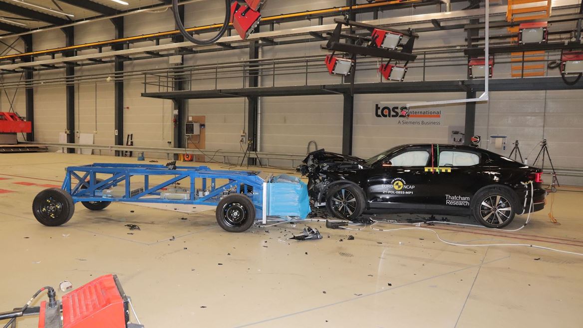 Polestar 2 - Mobile Progressive Deformable Barrier test 2021 - after crash