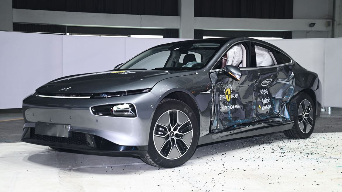 XPENG P7 Side Mobile Barrier test 2023 after crash