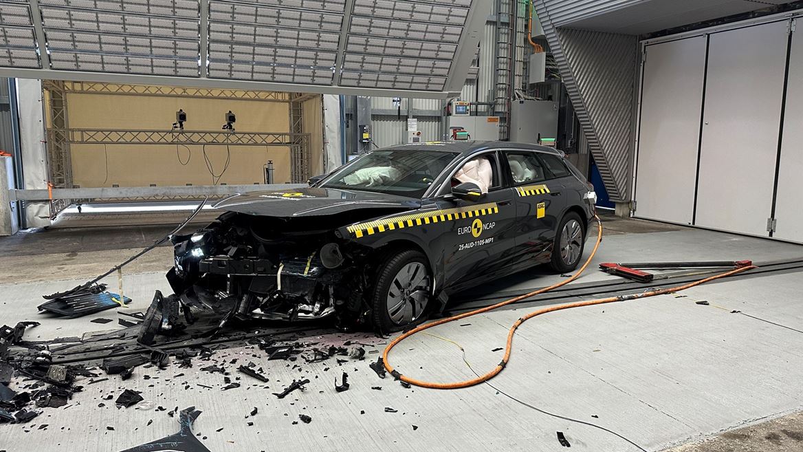 Audi A6 e tron Mobile Progressive Deformable Barrier test 2025 after crash