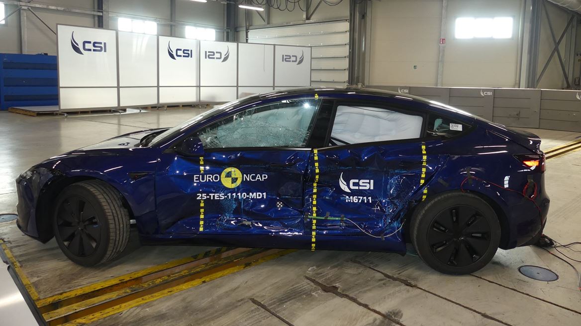 Tesla Model 3 Side Mobile Barrier test 2025 after crash