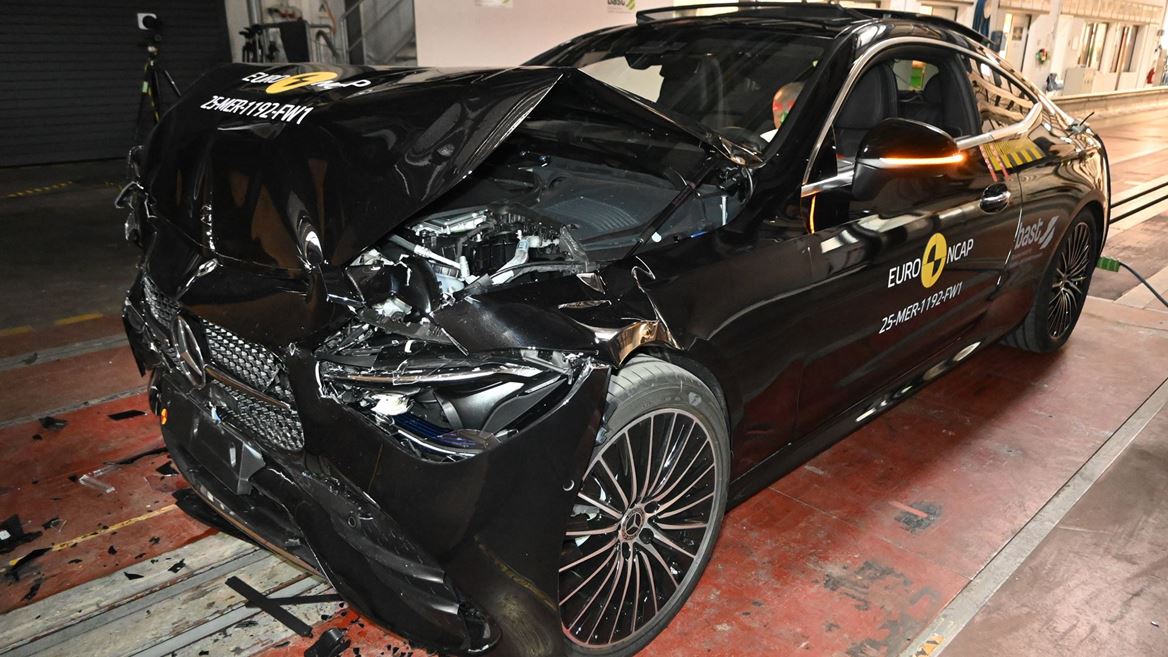 Mercedes Benz CLE Coup Full Width Rigid Barrier test 2025 after crash