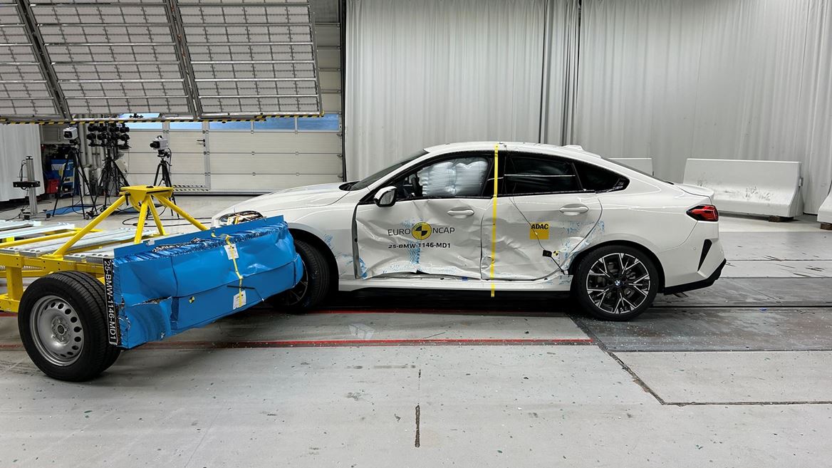 BMW 2 Series Gran Coup Side Mobile Barrier test 2025 after crash