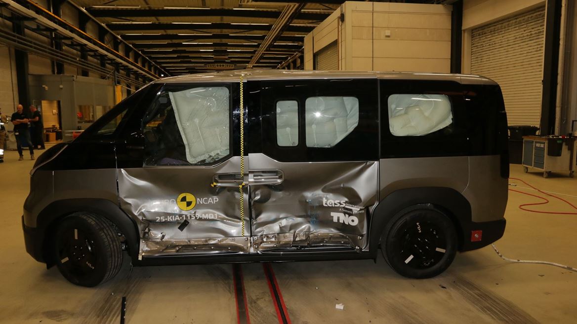 Kia PV5 Passenger Side Mobile Barrier test 2025 after crash