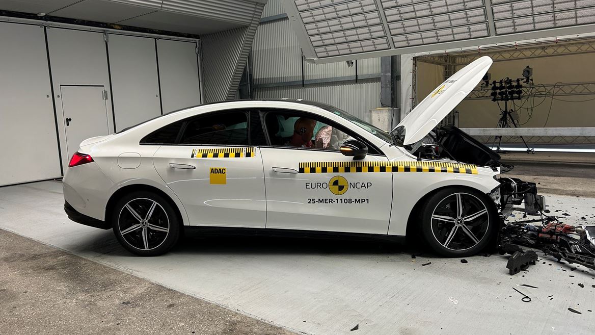 Mercedes Benz CLA Mobile Progressive Deformable Barrier test 2025 after crash