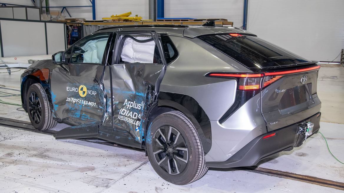 Toyota bZ4X Side Mobile Barrier test 2025 after crash