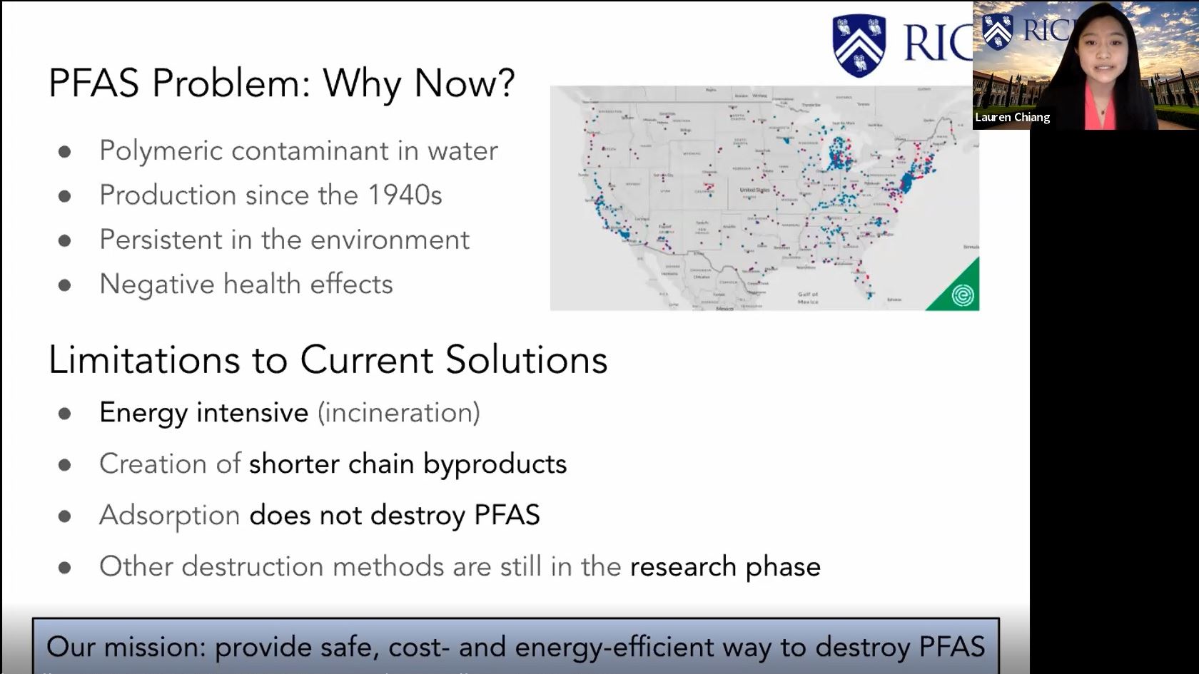 Rice University student Lauren Chiang talks about toxic polyfluoroalkyl substances at the first Waste-management Educati